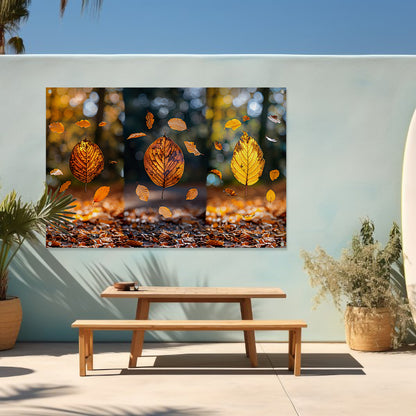 Herfstbladeren dansend in zacht licht tuinposter