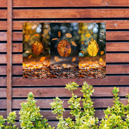 Herfstbladeren dansend in zacht licht tuinposter