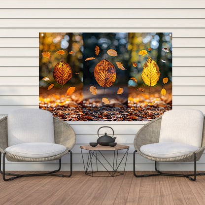 Herfstbladeren dansend in zacht licht tuinposter