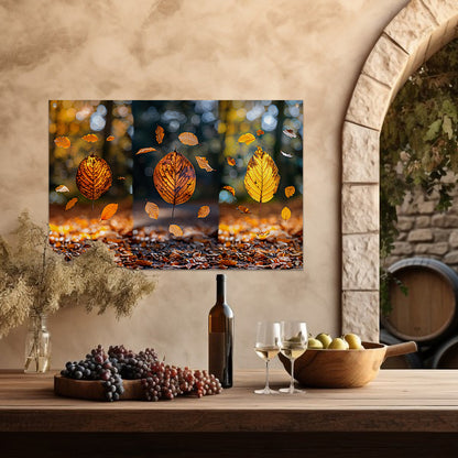 Herfstbladeren dansend in zacht licht tuinposter