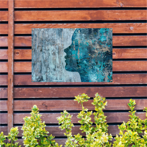 Abstract Gezicht in Blauw, Zwart en Grijs tuinposter