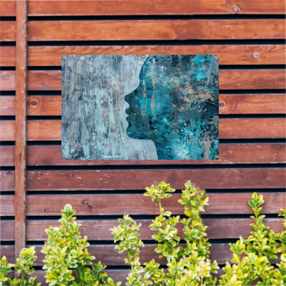 Abstract Gezicht in Blauw, Zwart en Grijs tuinposter