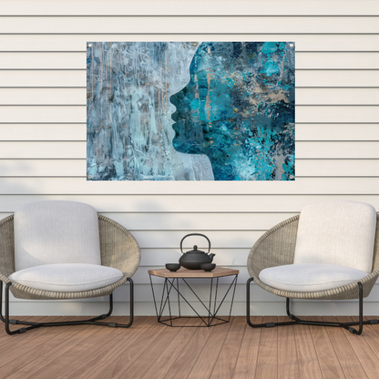 Abstract Gezicht in Blauw, Zwart en Grijs tuinposter