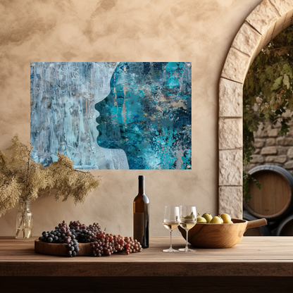 Abstract Gezicht in Blauw, Zwart en Grijs tuinposter