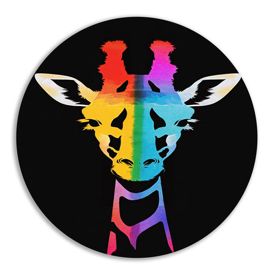 Abstracte kleurrijke giraffe in regenboogkleuren aluminium muurcirkel