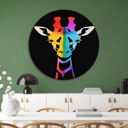 Abstracte kleurrijke giraffe in regenboogkleuren aluminium muurcirkel