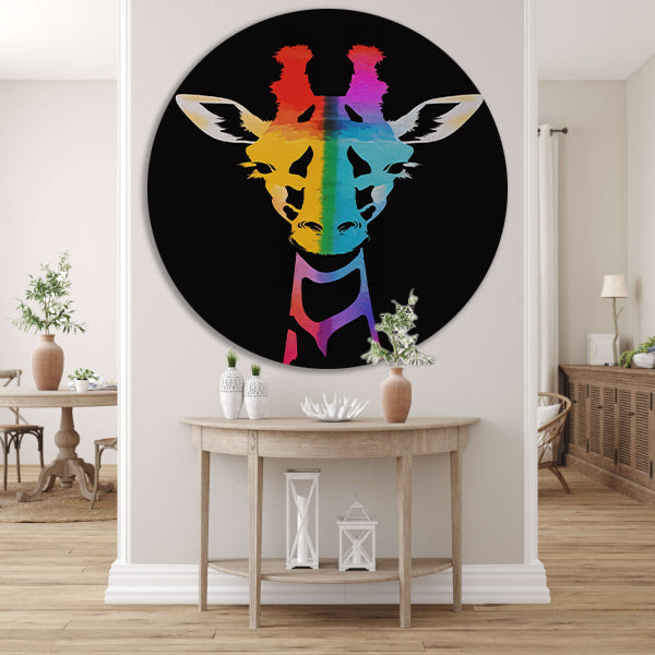 Abstracte kleurrijke giraffe in regenboogkleuren aluminium muurcirkel
