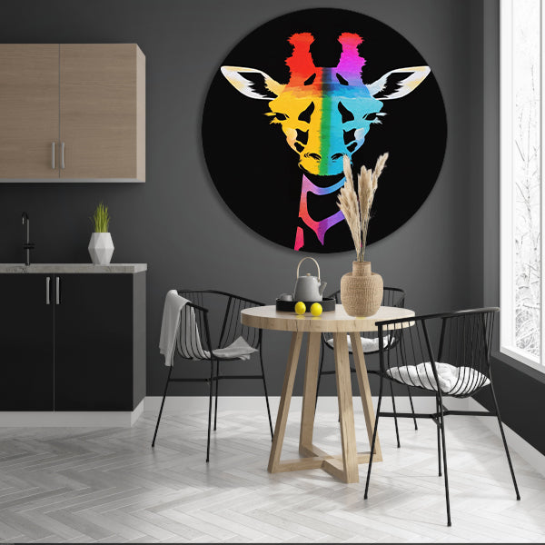 Abstracte kleurrijke giraffe in regenboogkleuren aluminium muurcirkel