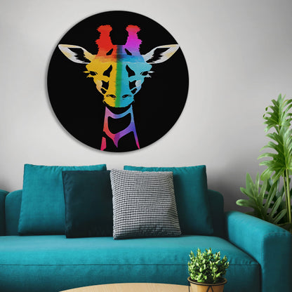 Abstracte kleurrijke giraffe in regenboogkleuren aluminium muurcirkel