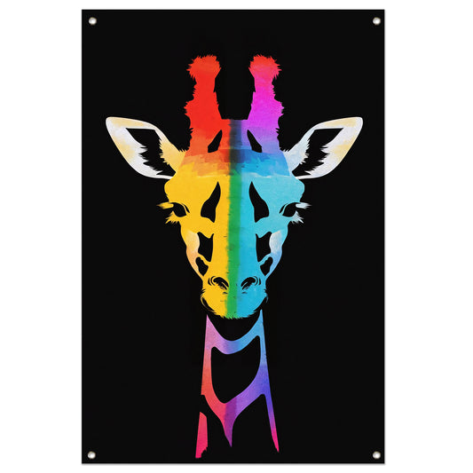 Abstracte kleurrijke giraffe in regenboogkleuren tuinposter