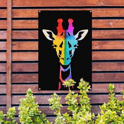 Abstracte kleurrijke giraffe in regenboogkleuren tuinposter