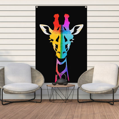 Abstracte kleurrijke giraffe in regenboogkleuren tuinposter