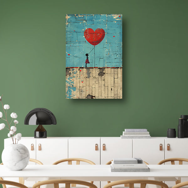 Meisje Laat Rode Hartvormige Ballon Los canvas