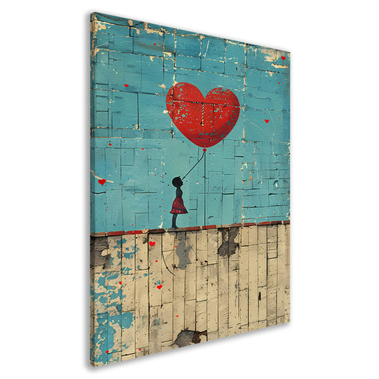 Meisje Laat Rode Hartvormige Ballon Los canvas