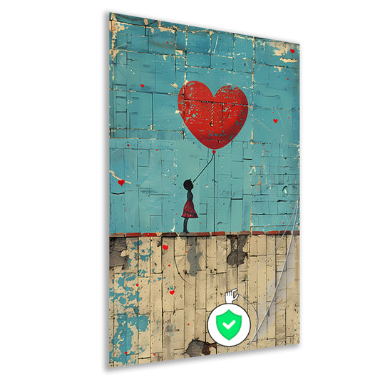 Meisje Laat Rode Hartvormige Ballon Los poster