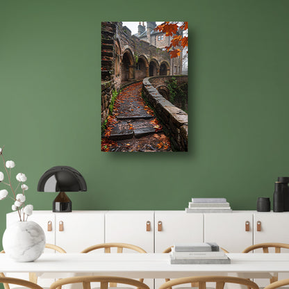 Herfstpad met Stenen Bogen en Bomen canvas met baklijst