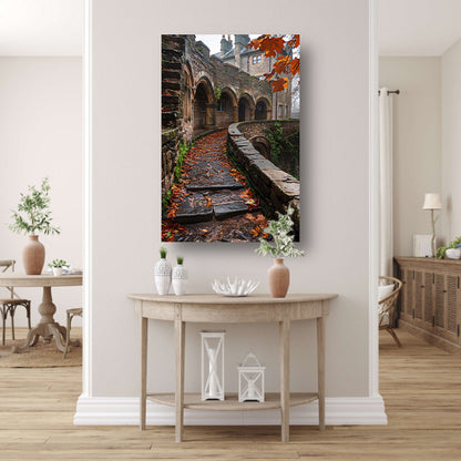 Herfstpad met Stenen Bogen en Bomen canvas met baklijst