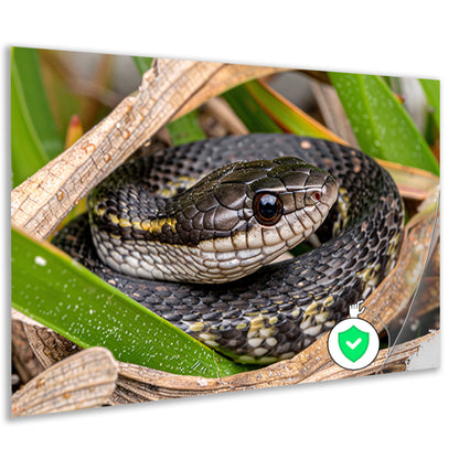 Slang verscholen tussen groene bladerenposter