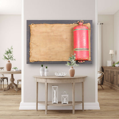 Vintage vuurblusser met verweerd doek   canvas