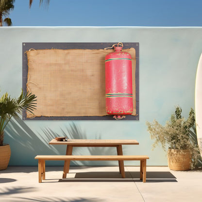 Vintage vuurblusser met verweerd doek   tuinposter