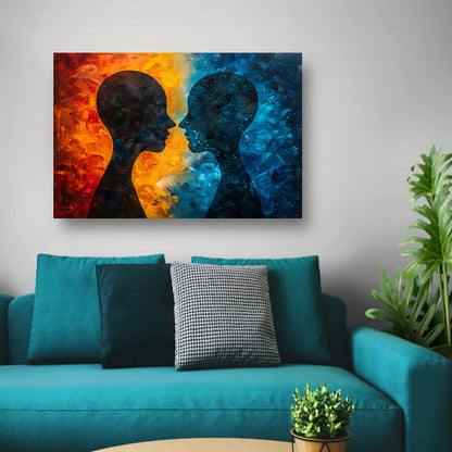 Kosmische Dialoog Tussen Aarde en Ruimte canvas met baklijst