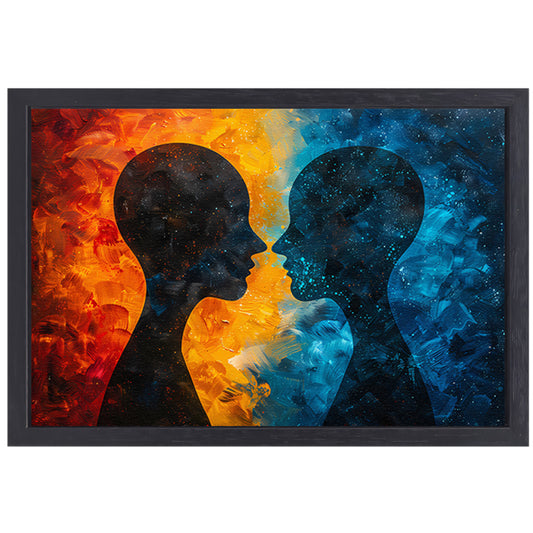 Kosmische Dialoog Tussen Aarde en Ruimte canvas met baklijst