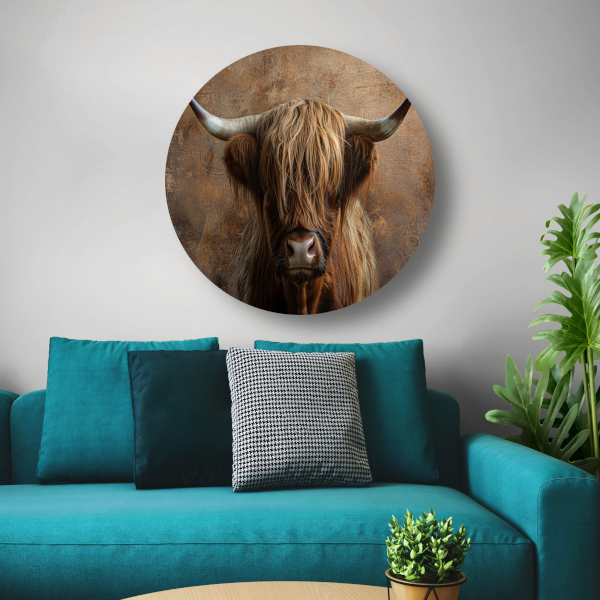 Schotse Hooglander Portret met Sepia Tinten forex muurcirkel