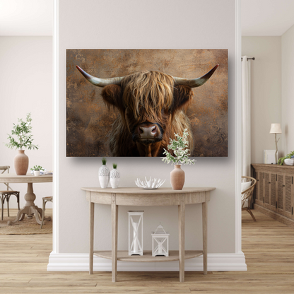 Schotse Hooglander Portret met Sepia Tinten canvas met baklijst