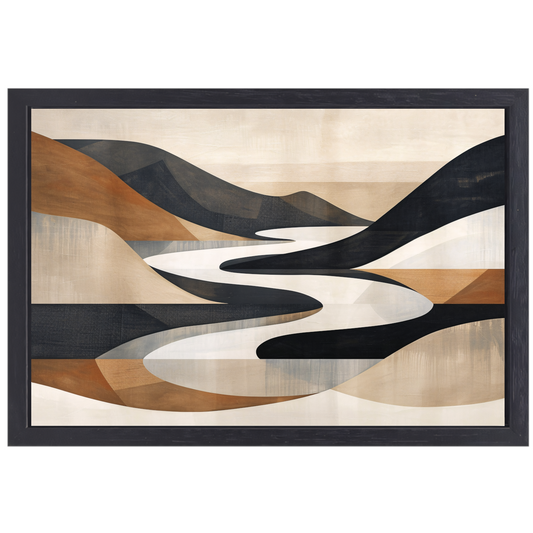 Stijlvolle Monochrome Geometrische Abstracte Rivier canvas met baklijst