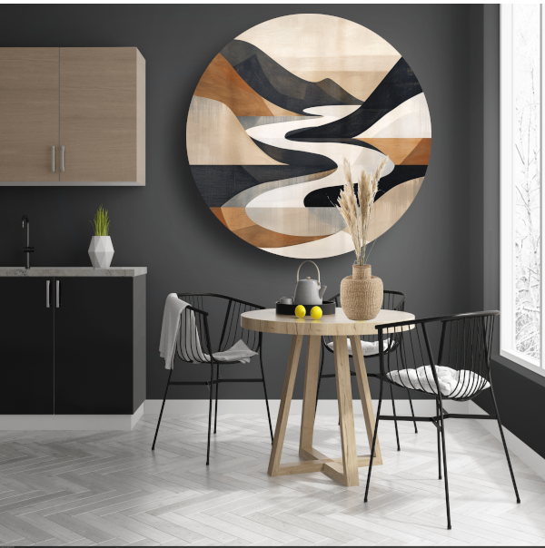 Stijlvolle Monochrome Geometrische Abstracte Rivier forex muurcirkel