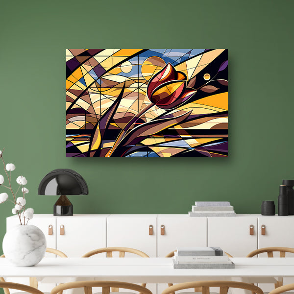 Kleurrijke abstracte tulpenkunst in kubistische stijl poster