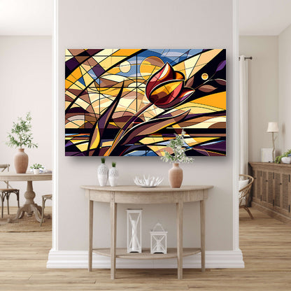 Kleurrijke abstracte tulpenkunst in kubistische stijl poster