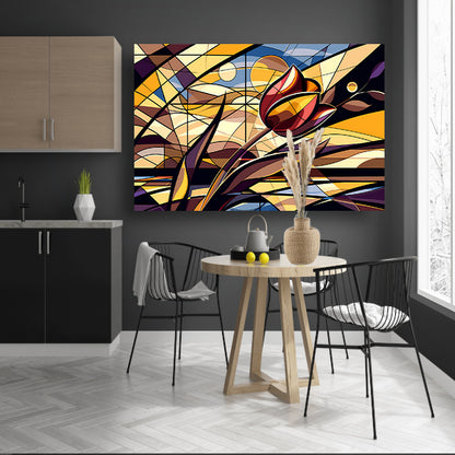 Kleurrijke abstracte tulpenkunst in kubistische stijl poster