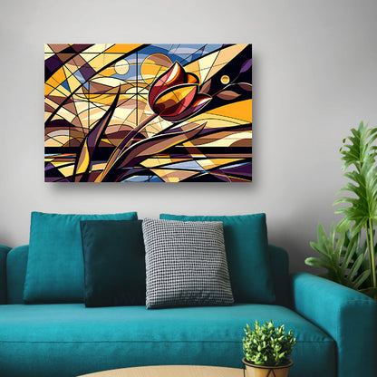 Kleurrijke abstracte tulpenkunst in kubistische stijl poster