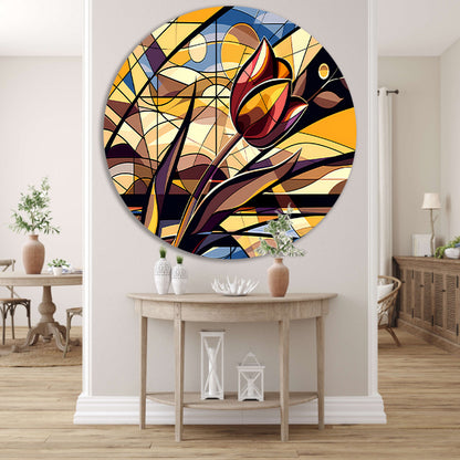 Kleurrijke abstracte tulpenkunst in kubistische stijl aluminium muurcirkel
