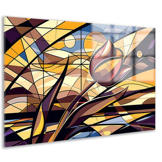 Kleurrijke abstracte tulpenkunst in kubistische stijl acrylglas
