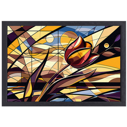 Kleurrijke abstracte tulpenkunst in kubistische stijl canvas met baklijst
