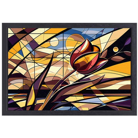 Kleurrijke abstracte tulpenkunst in kubistische stijl canvas met baklijst