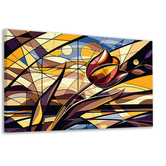 Kleurrijke abstracte tulpenkunst in kubistische stijl canvas
