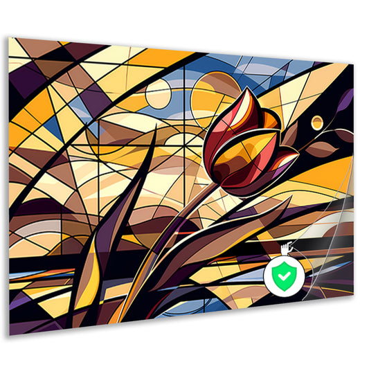 Kleurrijke abstracte tulpenkunst in kubistische stijl poster