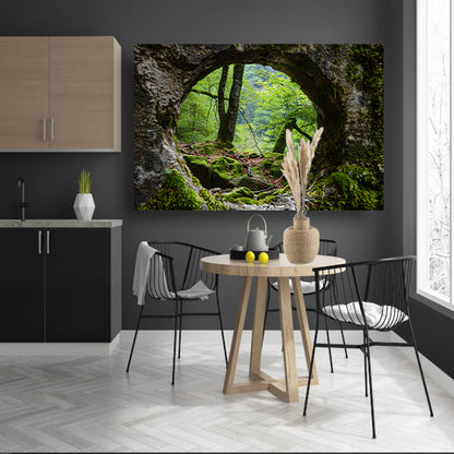 Natuurlijke Venster in Rotsformatie Bos canvas