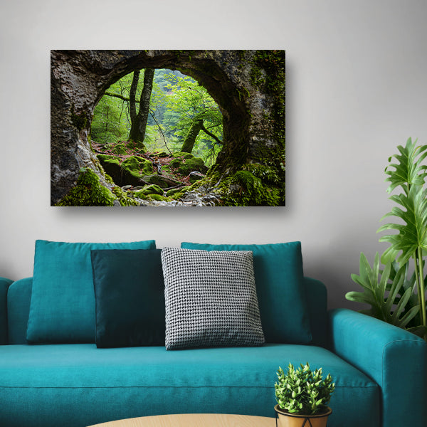 Natuurlijke Venster in Rotsformatie Bos canvas