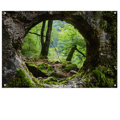 Natuurlijke Venster in Rotsformatie Bos tuinposter