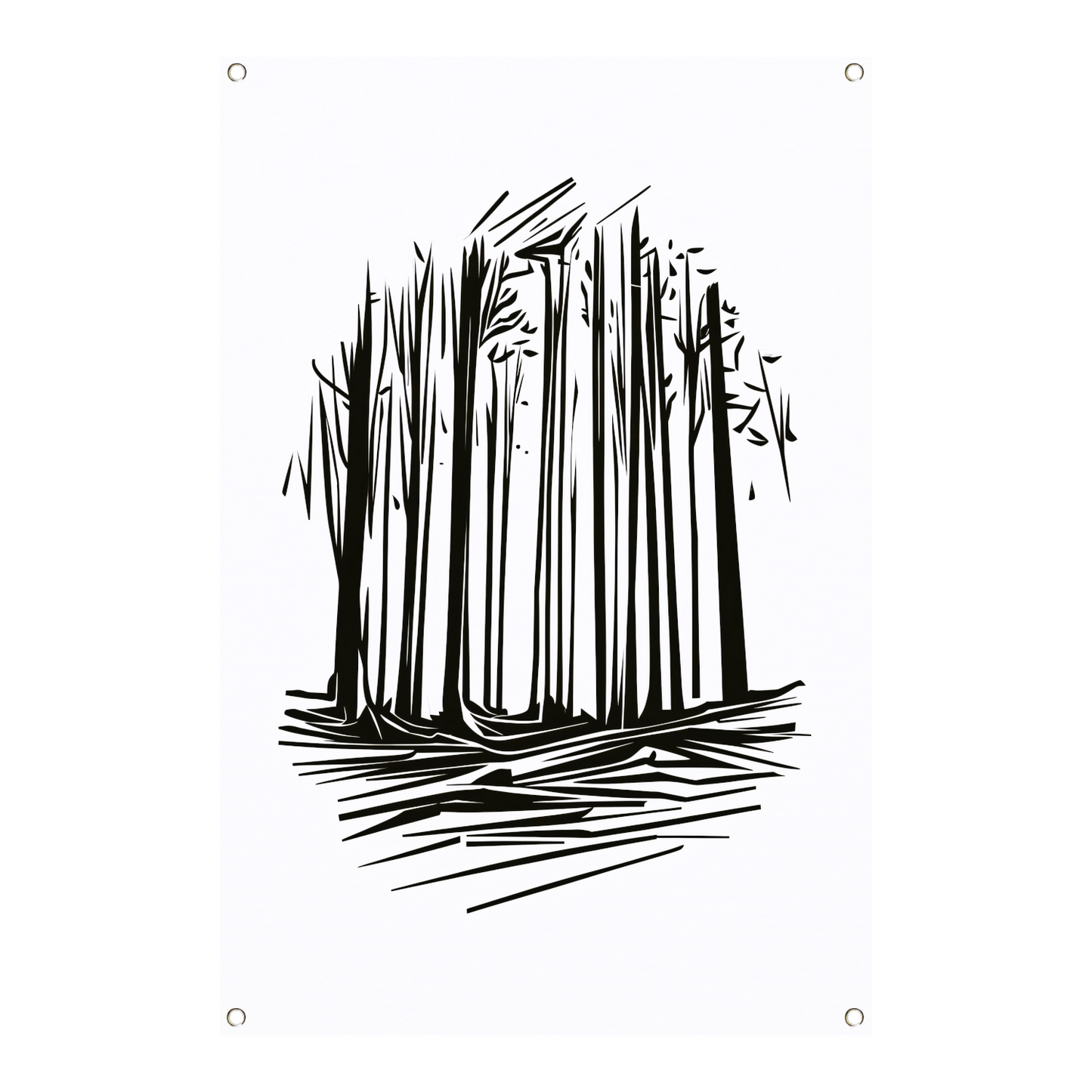 Minimalistische Zwart-witte Bomen Lijntekening tuinposter