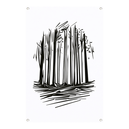 Minimalistische Zwart-witte Bomen Lijntekening tuinposter