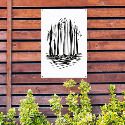 Minimalistische Zwart-witte Bomen Lijntekening tuinposter