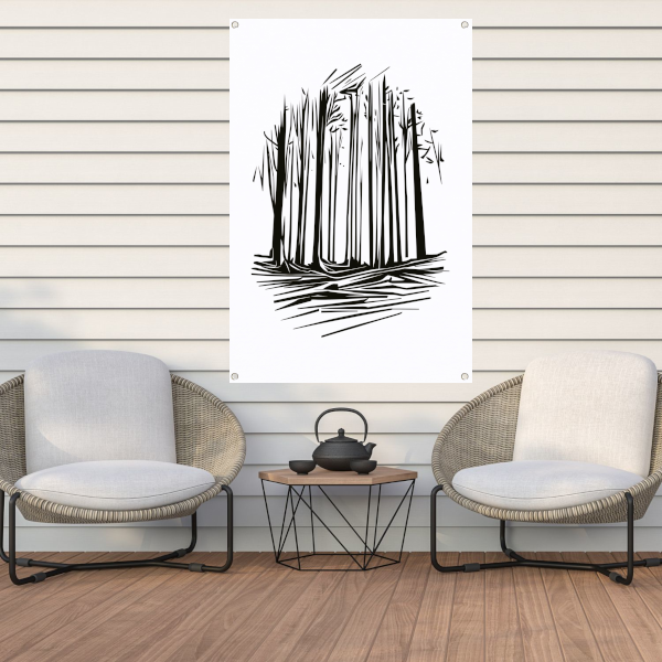 Minimalistische Zwart-witte Bomen Lijntekening tuinposter