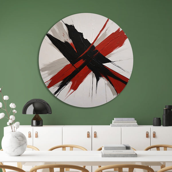Abstracte Dynamiek in Zwart en Rood aluminium muurcirkel