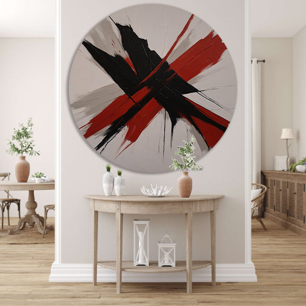 Abstracte Dynamiek in Zwart en Rood aluminium muurcirkel