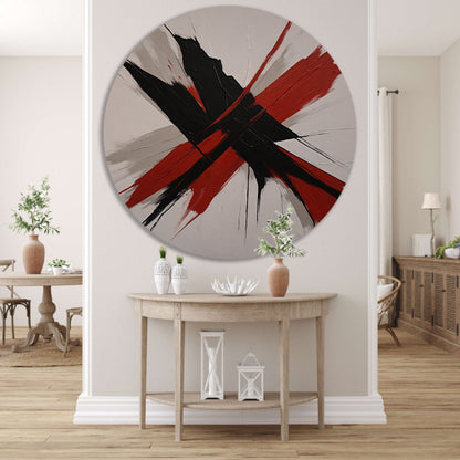 Abstracte Dynamiek in Zwart en Rood aluminium muurcirkel